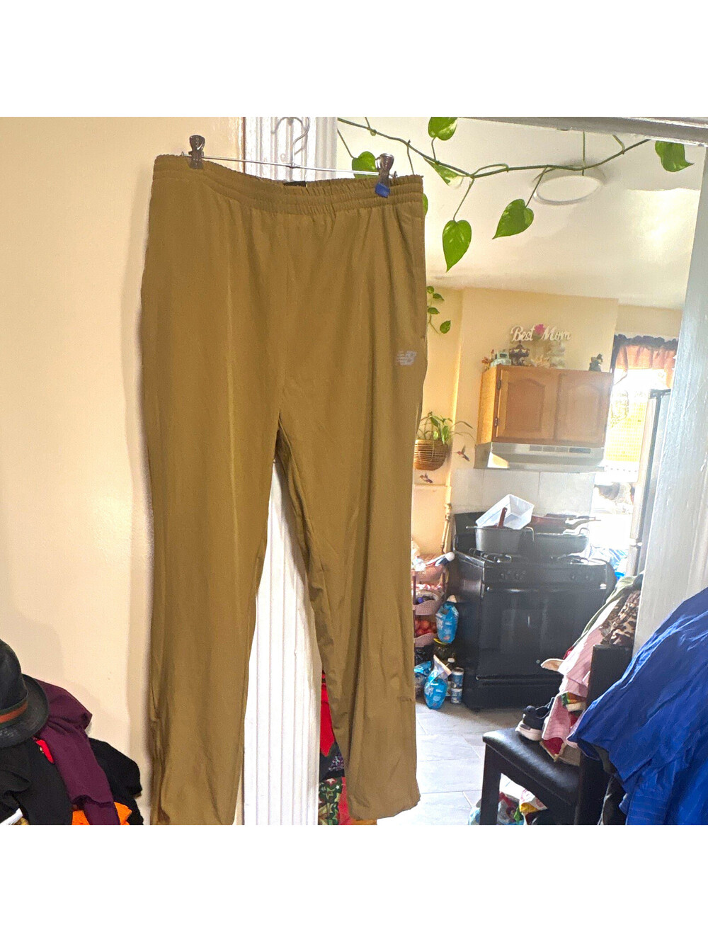 New Balance Men's XL Brown Track Pants Polyester Drawstring Elastic Waist Logo